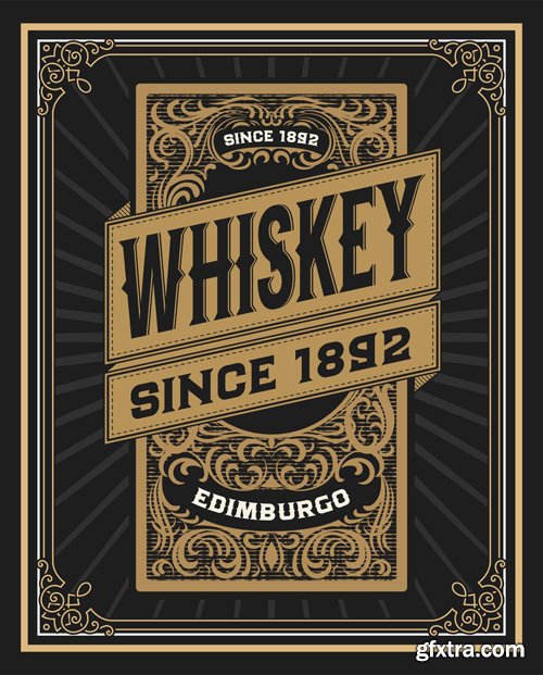 Vintage wedding label, retro whiskey label vector