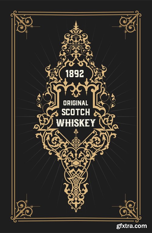 Vintage wedding label, retro whiskey label vector