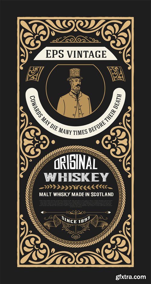 Vintage wedding label, retro whiskey label vector