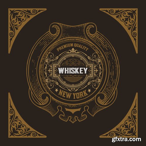 Vintage wedding label, retro whiskey label vector