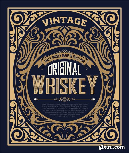 Vintage wedding label, retro whiskey label vector