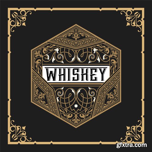 Vintage wedding label, retro whiskey label vector