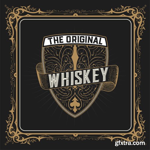 Vintage wedding label, retro whiskey label vector