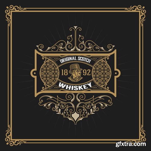 Vintage wedding label, retro whiskey label vector