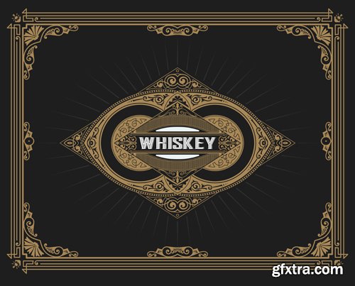 Vintage wedding label, retro whiskey label vector