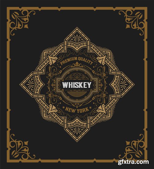 Vintage wedding label, retro whiskey label vector