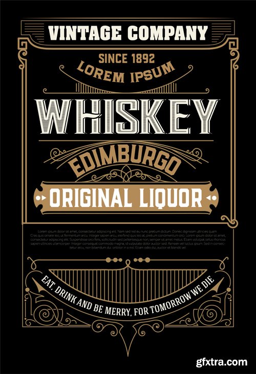 Vintage wedding label, retro whiskey label vector