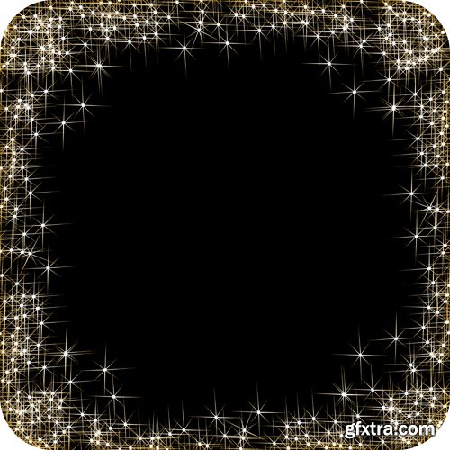 Vector rectangle frame with golden stars on the transparency background, sparkles golden symbols, star glitter, stellar flare, shining reflections