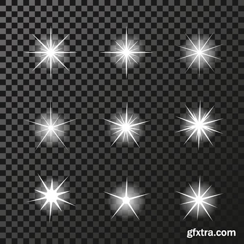 Vector rectangle frame with golden stars on the transparency background, sparkles golden symbols, star glitter, stellar flare, shining reflections