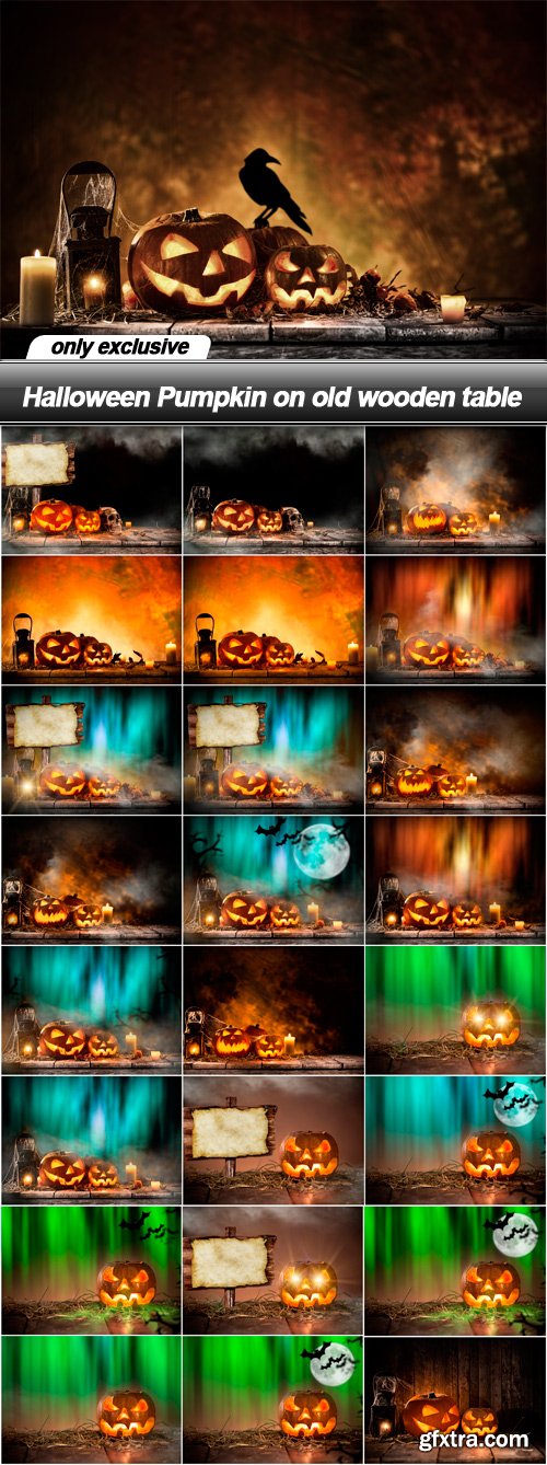 Halloween Pumpkin on old wooden table - 25 UHQ JPEG