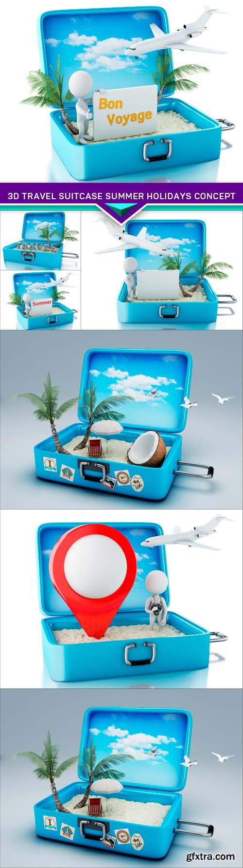 3d Travel suitcase Summer holidays concept 7X JPEG