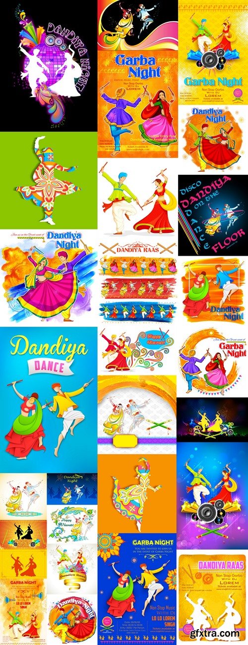 Couple playing Dandiya in disco Garba Night poster for Navratri Dussehra festival of India