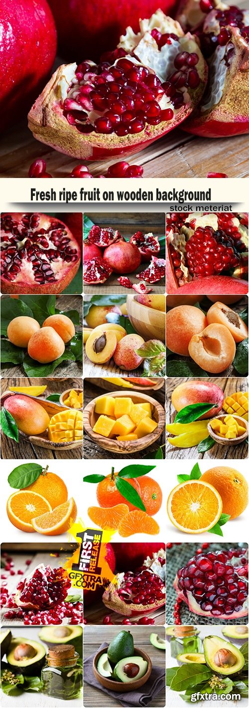 Fresh ripe fruit on wooden background