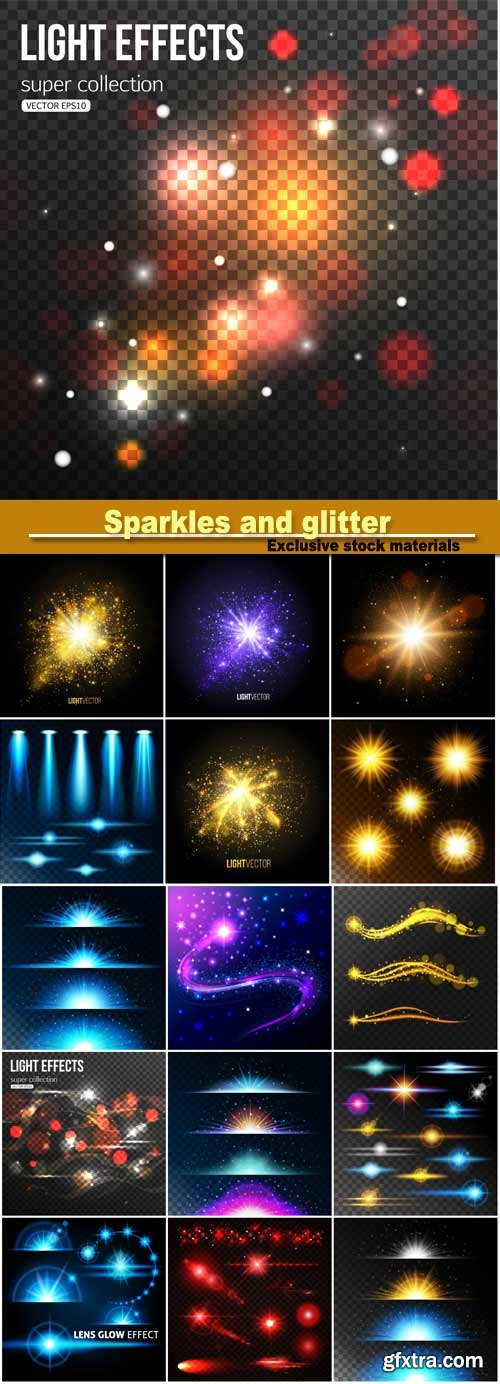 Background with sparkles and glitter, glow light effect, soft bokeh lights, vector illustration