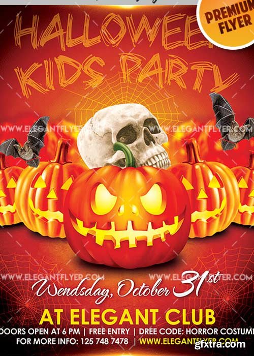 Kids Halloween Party V3 Flyer PSD Template + Facebook Cover