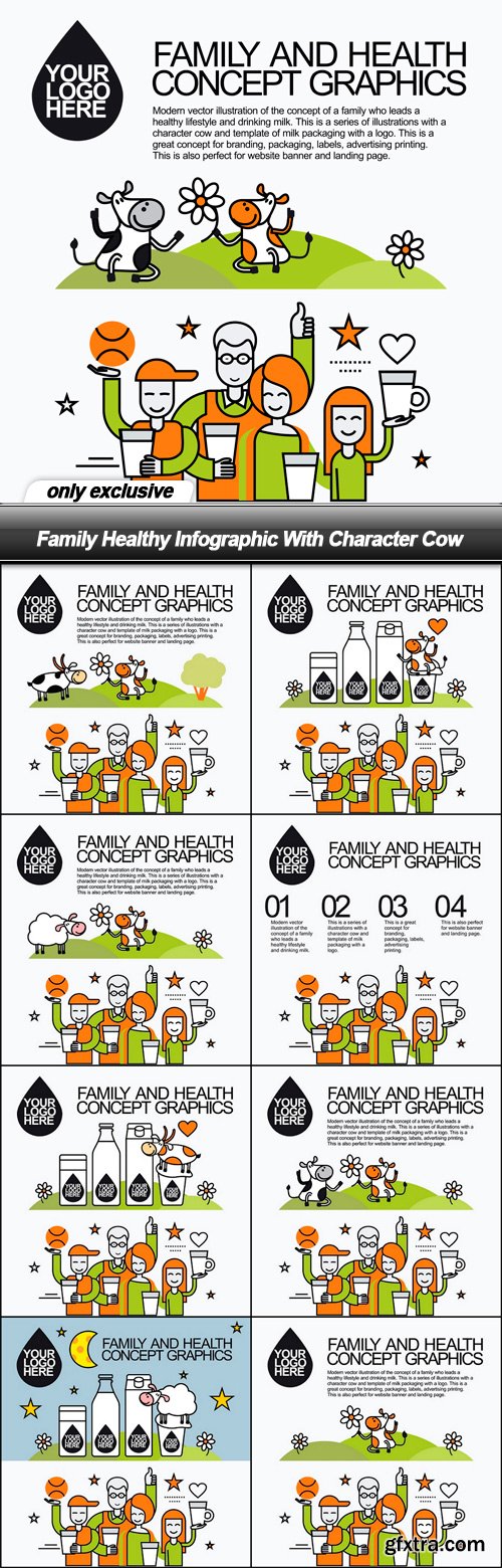 Family Healthy Infographic With Character Cow - 8 EPS