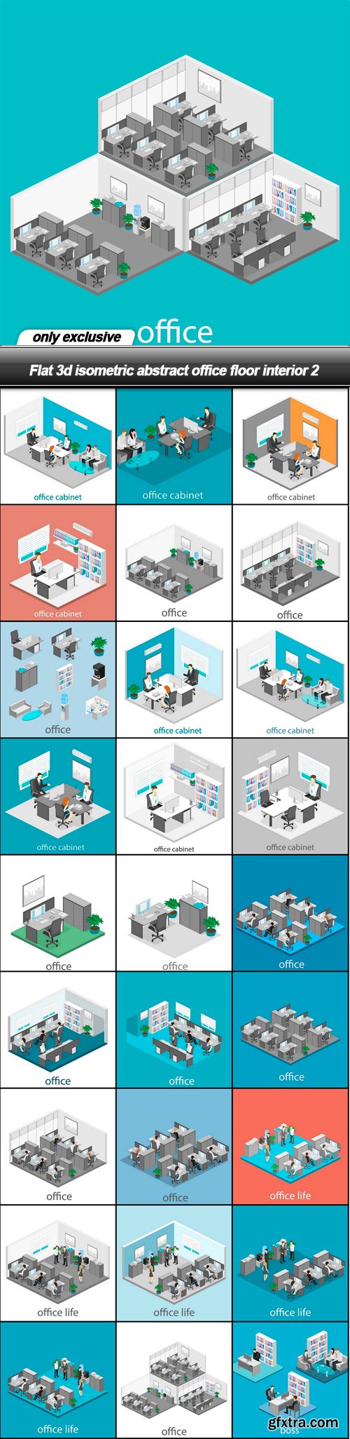 Flat 3d isometric abstract office floor interior 2 - 28 EPS