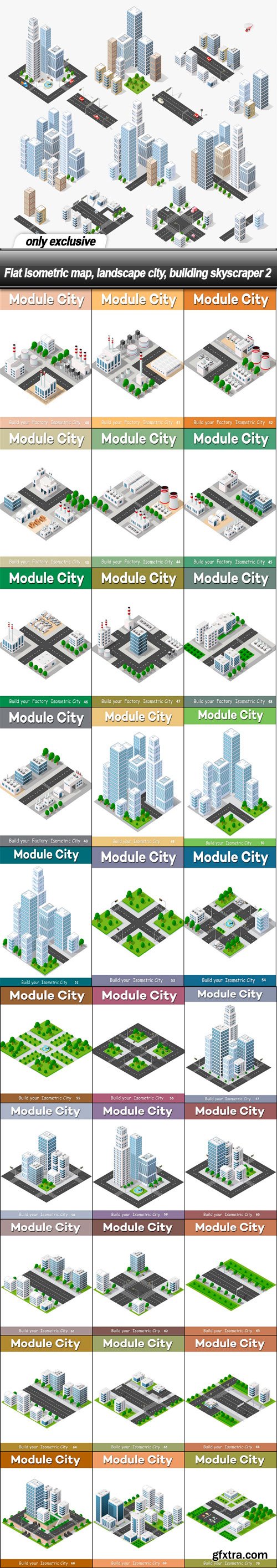 Flat isometric map, landscape city, building skyscraper 2 - 31 EPS