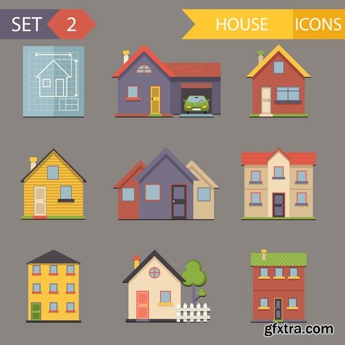 Collection logo house building corporation icon web design element site 7-25 EPS