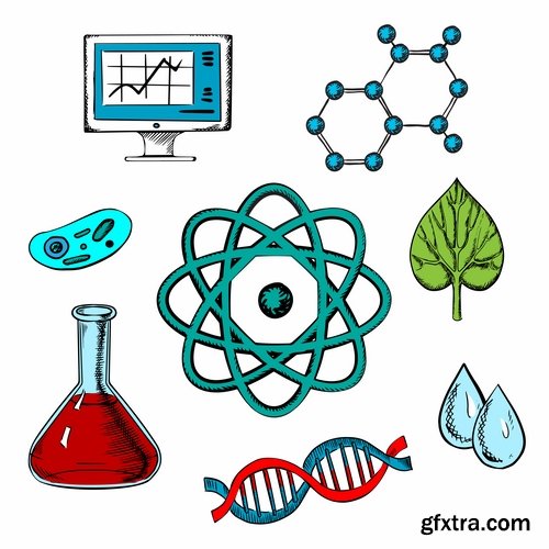 Collection of DNA molecule chemistry chemistry icon flyer banner vector image 25 EPS