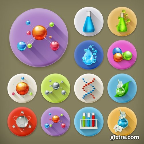 Collection of DNA molecule chemistry chemistry icon flyer banner vector image 25 EPS