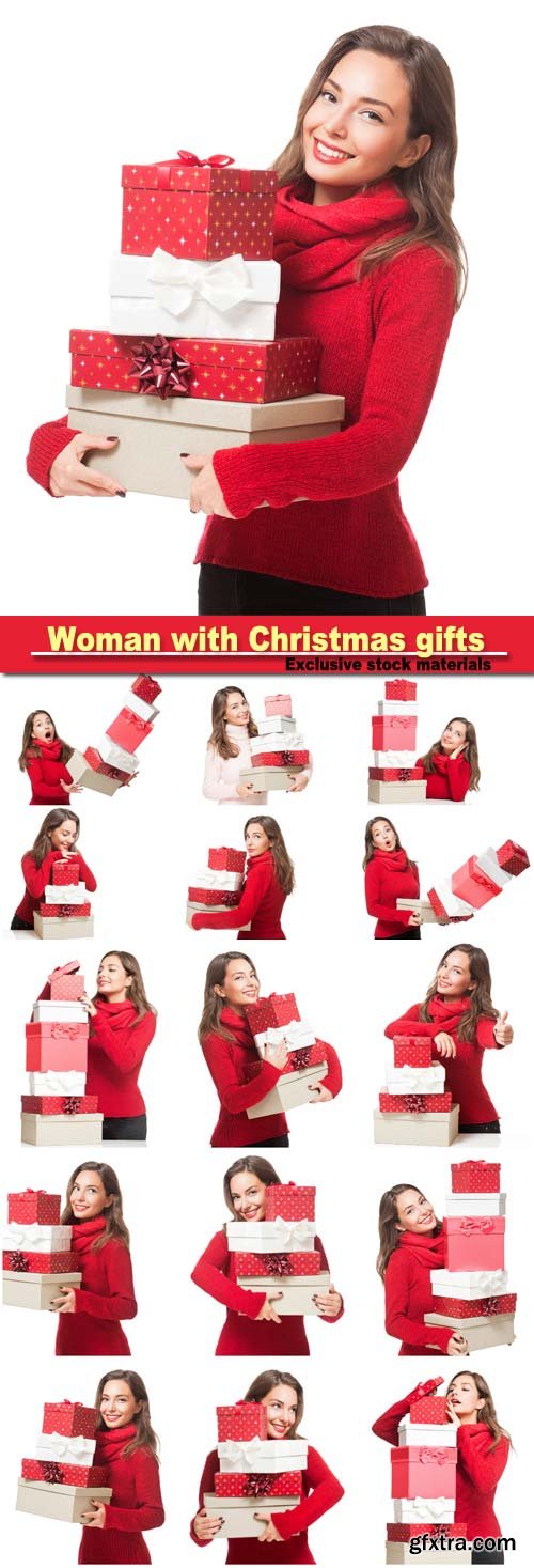 Cheerful woman with Christmas gifts