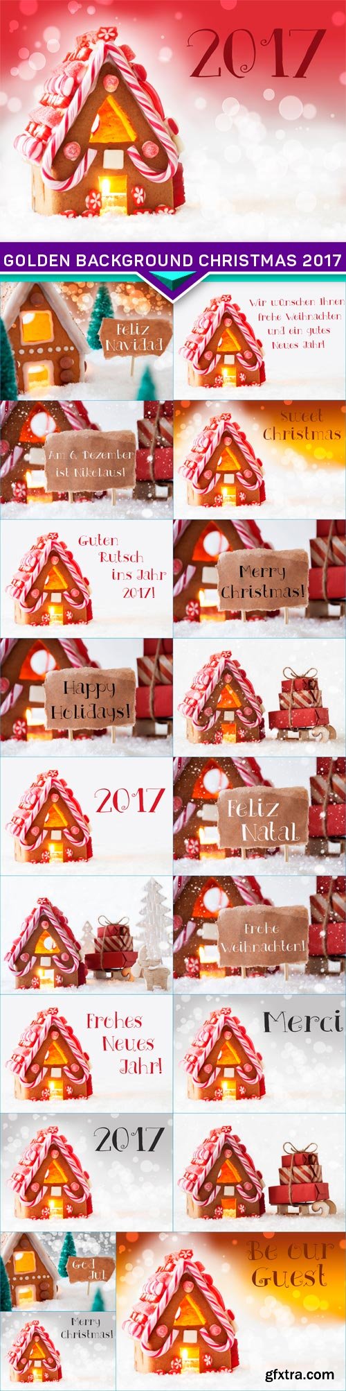 Gingerbread House, Golden Background Christmas 2017 20X JPEG