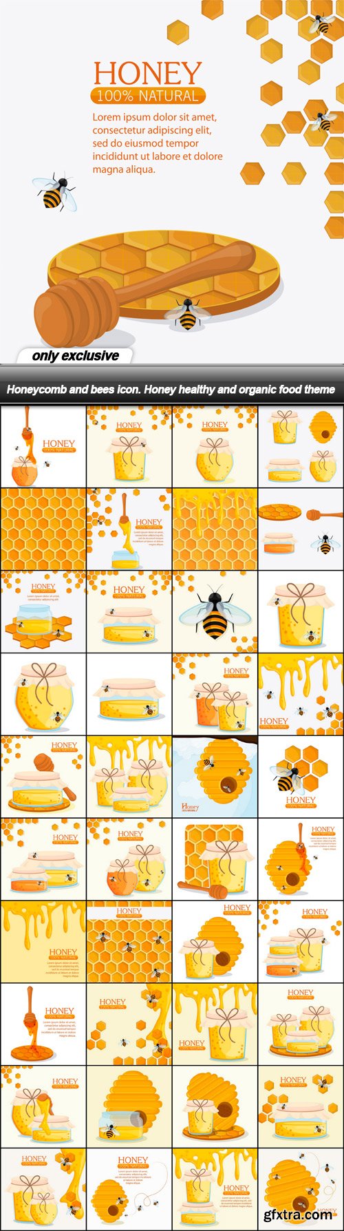 Honeycomb and bees icon. Honey healthy and organic food theme - 41 EPS