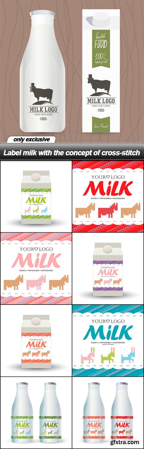 Label milk with the concept of cross-stitch - 9 UHQ JPEG