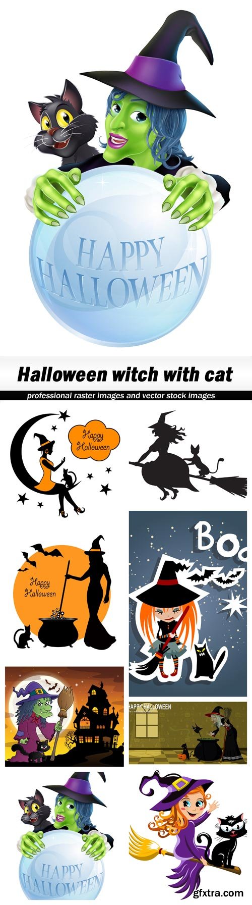 Halloween witch with cat - 8 EPS