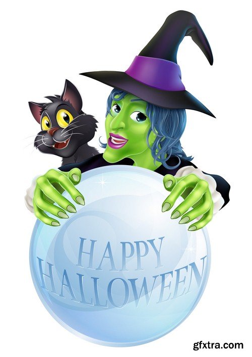 Halloween witch with cat - 8 EPS