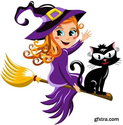 Halloween witch with cat - 8 EPS