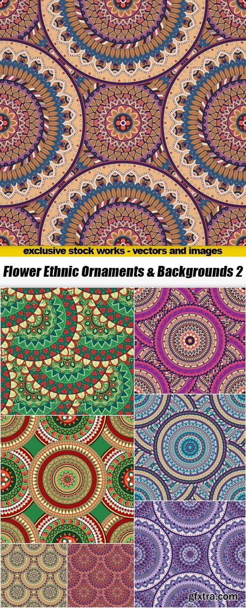 Flower Ethnic Ornaments & Backgrounds 2 - 15xEPS