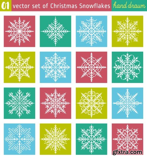 Christmas pattern collection, set with snowflakes line stile over color backgrounds, vector illustration