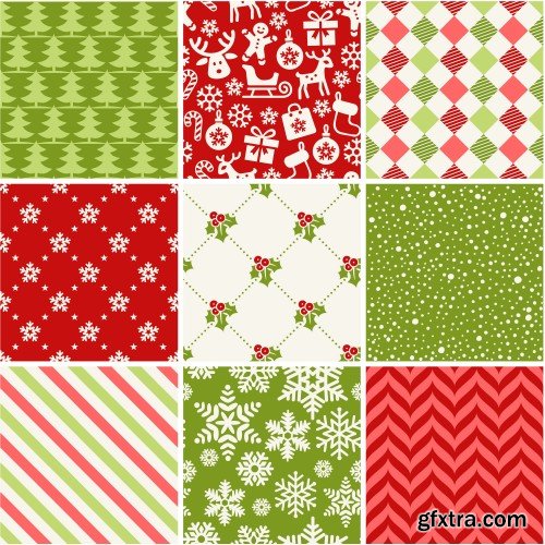 Christmas pattern collection, set with snowflakes line stile over color backgrounds, vector illustration