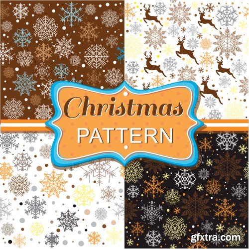 Christmas pattern collection, set with snowflakes line stile over color backgrounds, vector illustration