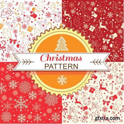 Christmas pattern collection, set with snowflakes line stile over color backgrounds, vector illustration