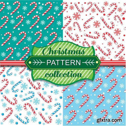 Christmas pattern collection, set with snowflakes line stile over color backgrounds, vector illustration