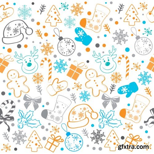 Christmas pattern collection, set with snowflakes line stile over color backgrounds, vector illustration