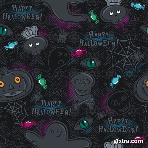 Halloween greeting card with ghost, seamless pattern with Halloween