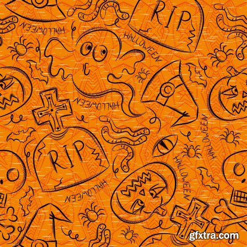 Halloween greeting card with ghost, seamless pattern with Halloween