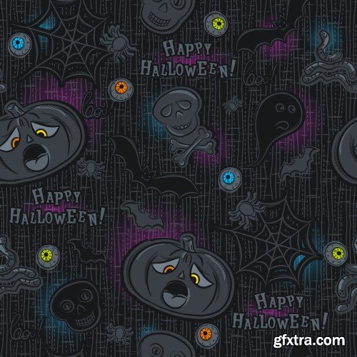 Halloween greeting card with ghost, seamless pattern with Halloween