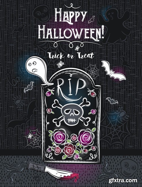 Halloween greeting card with ghost, seamless pattern with Halloween