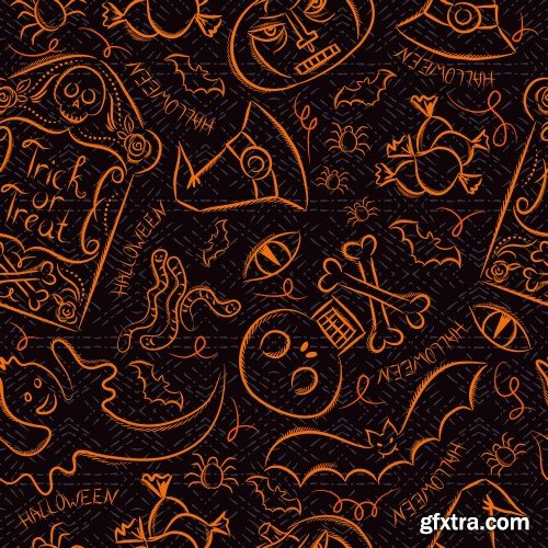 Halloween greeting card with ghost, seamless pattern with Halloween