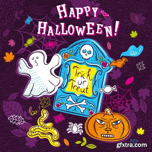 Halloween greeting card with ghost, seamless pattern with Halloween