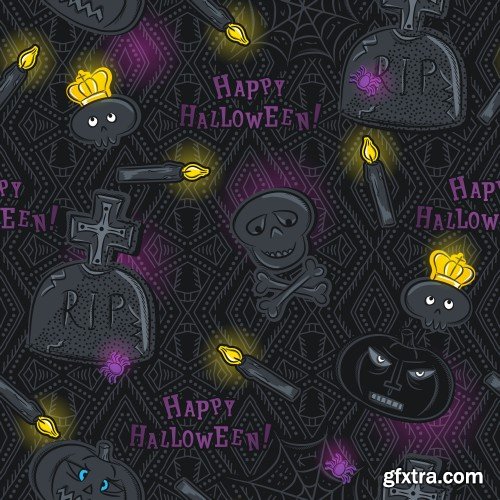 Halloween greeting card with ghost, seamless pattern with Halloween