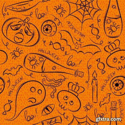 Halloween greeting card with ghost, seamless pattern with Halloween