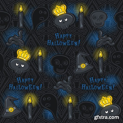 Halloween greeting card with ghost, seamless pattern with Halloween