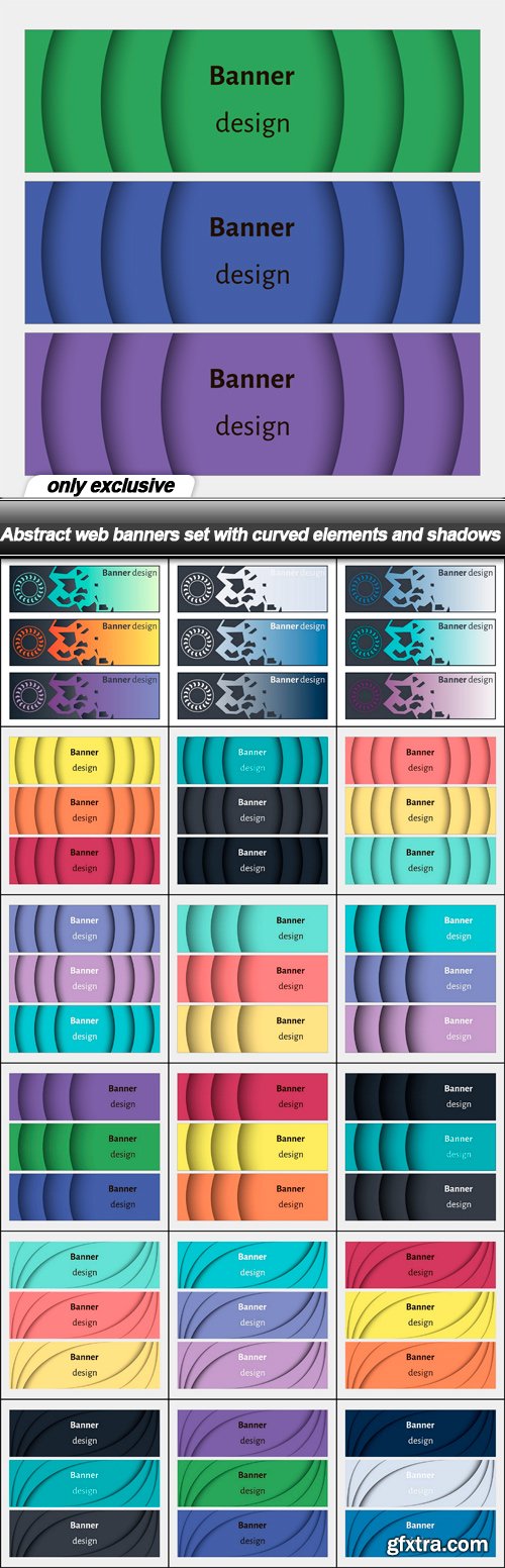 Abstract web banners set with curved elements and shadows - 19 EPS