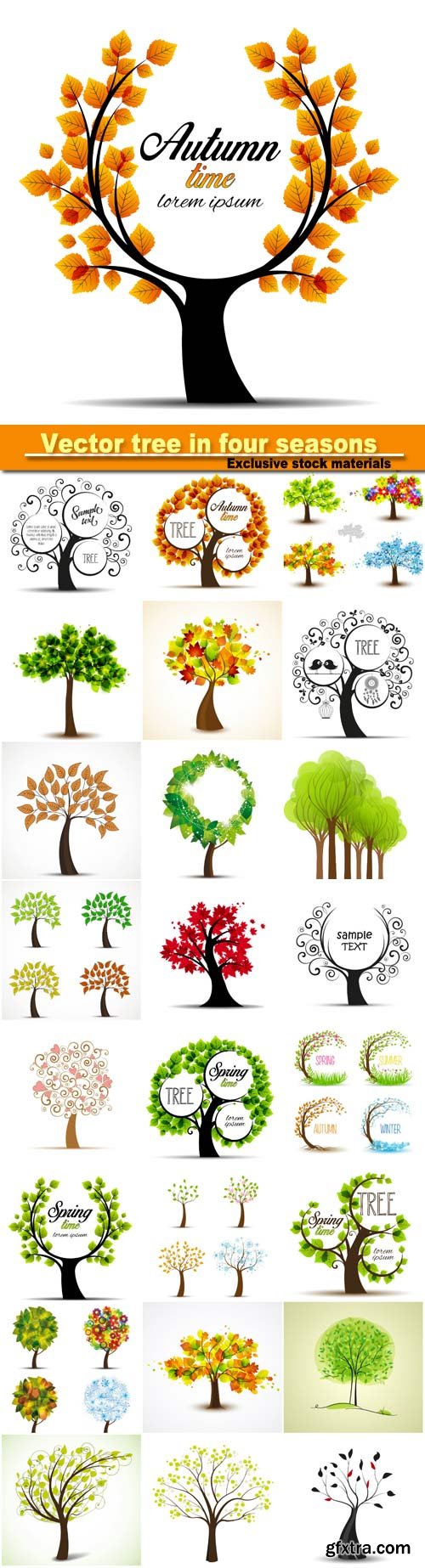 Vector tree in four seasons - spring, summer, autumn, winter